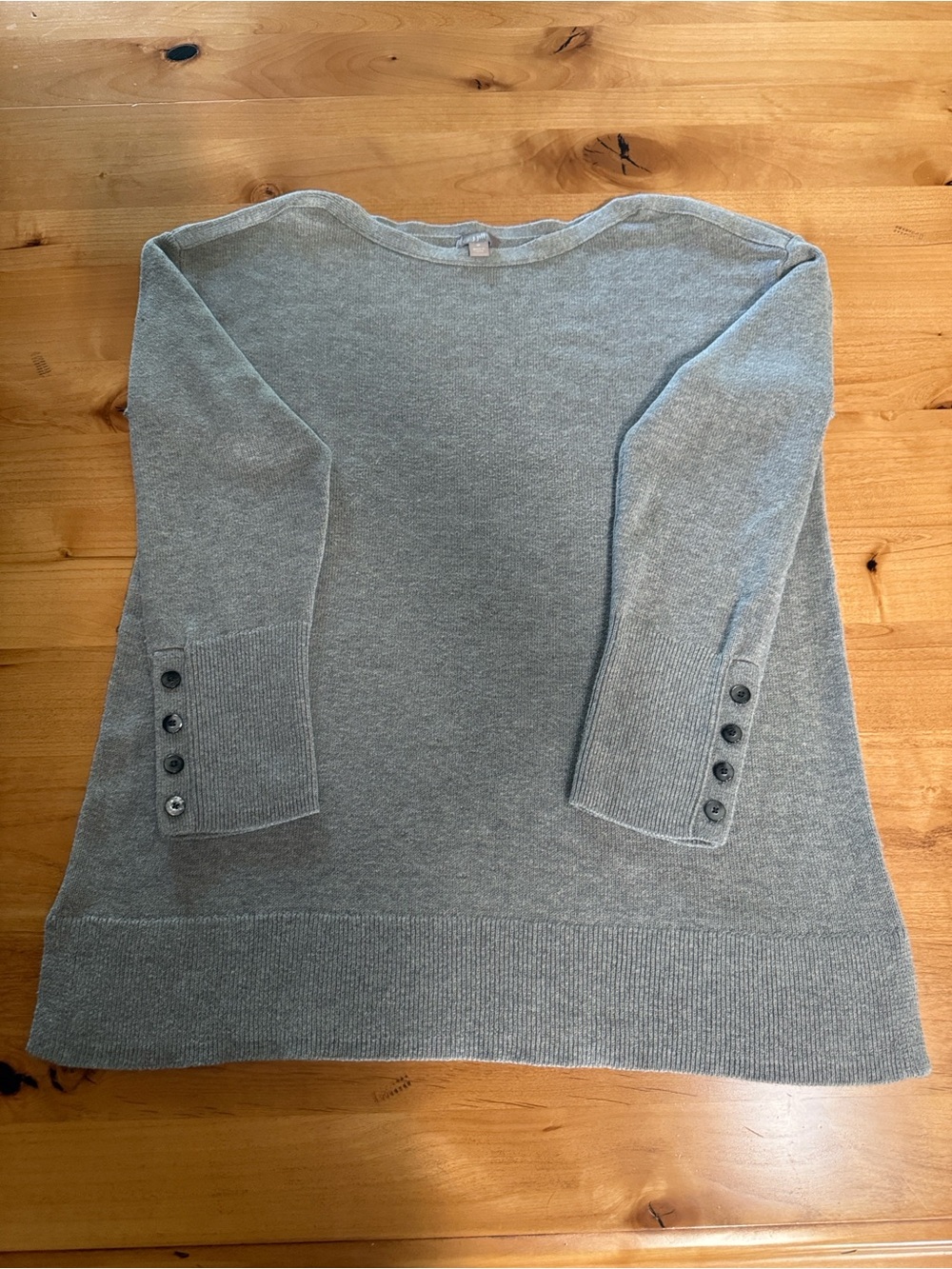 J. Jill Light Gray Boatneck Sweater with Button Cuff Detail
